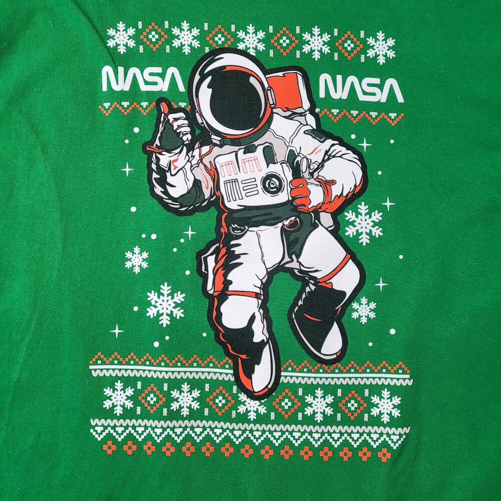 NASA Astronaut Ugly Christmas T-shirt Green Holiday Fair Isle size 3X